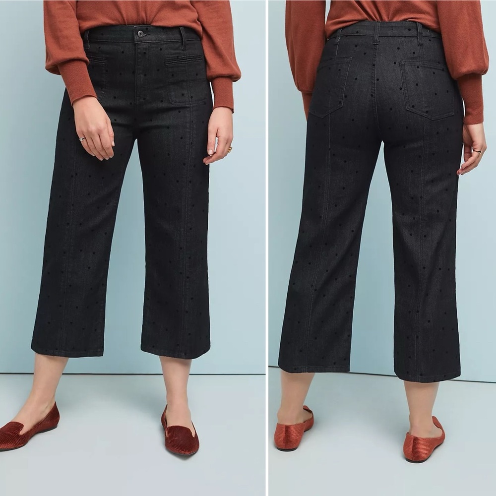Anthropologie Pilcro 27 Pants High-Rise Cropped Wide-Leg Jeans Polka Dot Retro